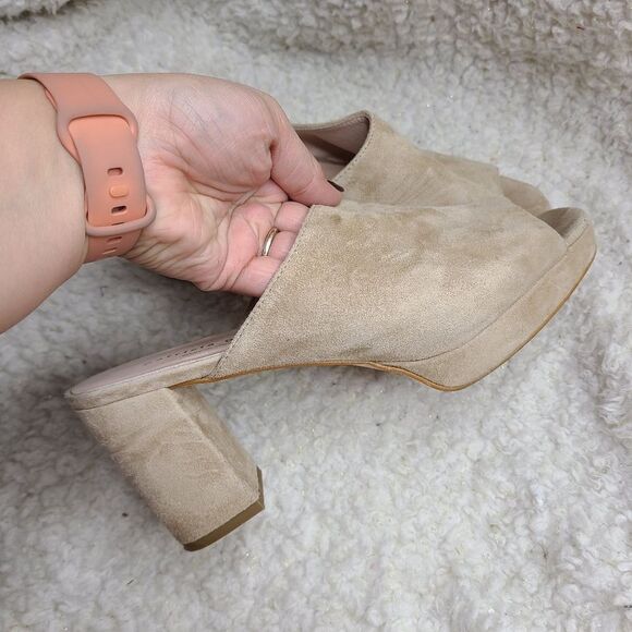 Patricia Green Dylan Chunky Tan Suede Platform Slide Sandals sz 10 - Picture 3 of 10